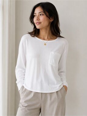 Theory Clinton White Boat Neck Cotton Jersey Pocket Top Sz Small
